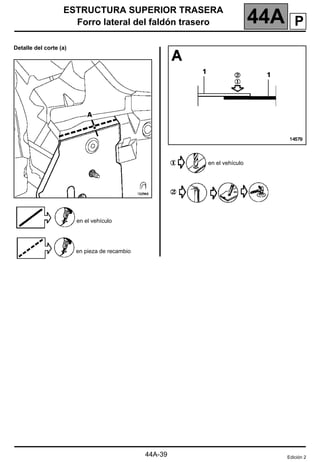 ESTRUCTURA SUPERIOR TRASERA
Forro lateral del faldón trasero 44A
44A-39
Detalle del corte (a)
en el vehículo
en pieza de recambio
en el vehículo
Edición 2
P
 