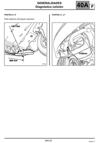 GENERALIDADES
Diagnóstico colisión 40A
40A-25
PUNTOS H, H'
Piloto delantero del larguero delantero.
PUNTOS J1, J1'
Edición 2
F
 