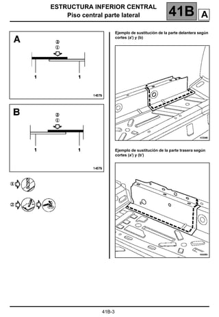 ESTRUCTURA INFERIOR CENTRAL
Piso central parte lateral 41B A
41B-3
Ejemplo de sustitución de la parte delantera según
cortes (a') y (b)
Ejemplo de sustitución de la parte trasera según
cortes (a') y (b')
 