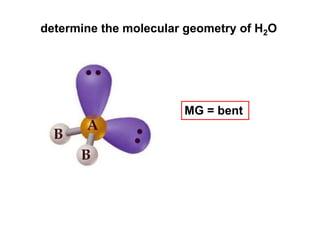 determine the molecular geometry of H2O
MG = bent
 