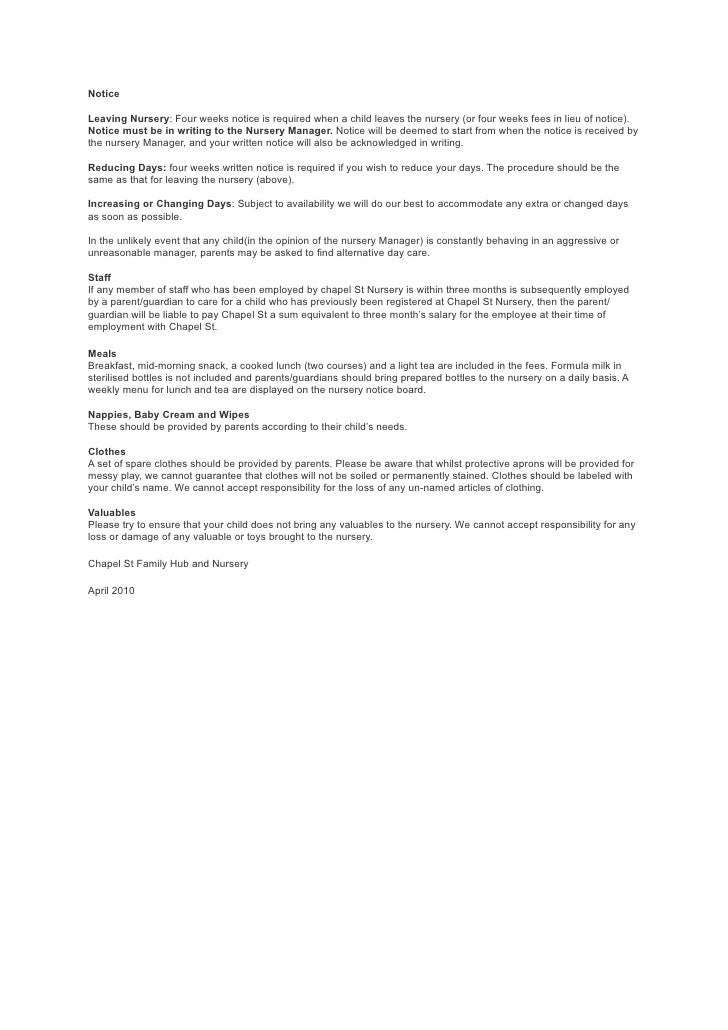 two weeks notice letter for daycare