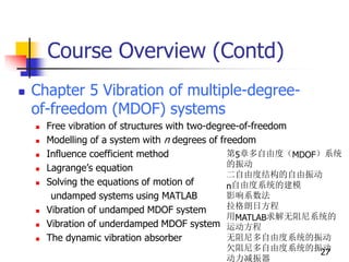 Course Overview (Contd)
 Chapter 6 Vibration of continuous
systems
 Transverse vibration of cables
 Transverse vibratio...