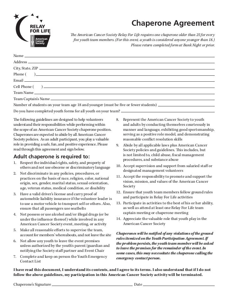 youth agreement chaperone form youth participation form relay for life