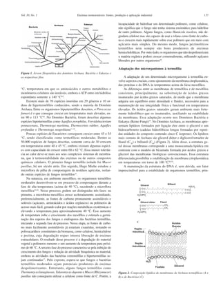 Vol. 30, No. 1                               Enzimas termoestáveis: fontes, produção e aplicação industrial                                       137

                                                                               incapacidade de hidrolisar um determinado polímero, como celulose,
                                                                               não significa que o fungo não tenha sistema enzimático para hidrólise
                                                                               de outro polímero. Alguns fungos, como Humicola insolens, não de-
                                                                               gradam celulose mas são capazes de usar a xilana como fonte de carbo-
                                                                               no e crescem mais rapidamente sobre esse polímero que em meio com
                                                                               açúcares mais simples. Do mesmo modo, fungos pectinolíticos
                                                                               termófilos nem sempre são bons produtores de enzimas
                                                                               hemicelulolíticas. Por outro lado, os organismos que não despolimerizam
                                                                               a matéria orgânica podem crescer comensalmente, utilizando açúcares
                                                                               liberados por outros organismos18.

                                                                               Adaptação dos microrganismos à termofília
Figura 1. Árvore filogenética dos domínios Archaea, Bactéria e Eukarya e
os respectivos filos                                                                A adaptação de um determinado microrganismo à termofilia en-
                                                                               volve aspectos cruciais, como ajustamento da membrana citoplasmática,
                                                                               das proteínas e do DNA às temperaturas acima da faixa mesofílica.
°C, temperatura em que os aminoácidos e outros metabólitos e                        As diferenças entre as membranas de termófilos e de mesófilos
monômeros celulares são instáveis, embora o ATP entre em hidrólise             consistem, principalmente, na substituição de ácidos graxos
espontânea somente a 140 °C8,9.                                                insaturados por ácidos graxos saturados, de modo que a membrana
     Existem mais de 70 espécies inseridas em 29 gêneros e 10 or-              adquira um equilíbrio entre densidade e fluidez, necessário para a
dens de hipertermófilos conhecidos, sendo a maioria do Domínio                 manutenção de sua integridade física e funcional em temperaturas
Archaea. Entre os organismos hipertermófilos descritos, o Pirococcus           elevadas. Os ácidos graxos saturados geram ambiente mais forte-
fumari é o que consegue crescer em temperaturas mais elevadas, en-             mente hidrofóbico que os insaturados, auxiliando na estabilidade
tre 90 e 113 °C10. No Domínio Bactéria, foram descritas algumas                da membrana. Essa adaptação ocorre nos Domínios Bactéria e
espécies hipertermofílas como Aquiflex pyrophilus, Fervidobacterium            Eukarya (Reino Fungi)19. No Domínio Archaea, as membranas apre-
pennavorans, Thermotoga marítima, Thermocrinis rubber, Aquiflex                sentam lipídeos formados por ligação éter entre o glicerol e um
profundus e Thermotoga neapolitana11-14.                                       hidrocarboneto (cadeias hidrofóbicas longas formadas por repeti-
     Poucas espécies de Eucariotos conseguem crescer entre 45 e 55             das unidades do composto contendo cinco C isopreno). Os lipídeos
°C, sendo classificadas como termofílicas moderadas. Dentre as                 mais comuns de Archaea são glicerol diéter e diglicerol tetraéter de
50.000 espécies de fungos descritas, somente cerca de 30 crescem               fitanil (C20) e bifitanil (C40) (Figura 2). Além disso, a estrutura ge-
em temperaturas entre 40 e 45 °C, embora existam algumas espéci-               ral dessas membranas corresponde a uma monocamada lipídica em
es com capacidade de crescer entre 60 e 62 °C. Essa menor tolerân-             contraste com o modelo de bicamada formada por ácidos graxos e
cia ao calor deve-se mais aos seus complexos sistemas de membra-               glicerol das membranas biológicas convencionais. Essa estrutura
na, que à termoestabilidade das enzimas ou de outros compostos                 diferenciada possibilita a estabilização da membrana citoplasmática
químicos celulares. O primeiro fungo termófilo isolado foi Mucor               em temperaturas em torno de 100 °C20-23.
pusillus, há um século atrás. Em seguida, Hugo Miehe estudou a                      A manutenção da estrutura do DNA é, sem dúvida, um fator
microflora de pilha de compostagem de resíduos agrícolas, isolan-              imprescindível para a estabilidade de organismos termófilos, prin-
do outras espécies de fungos termófilos15.
     Na natureza, em ambiente mesofílico, os organismos termófilos
moderados desenvolvem-se em processo de compostagem durante a
fase de alta temperatura (acima de 40 °C), sucedendo a microflora
mesofílica15,16. Nesse processo, podem ser distinguidas três fases: na
primeira, a microbiota mesofílica cresce aceleradamente, assimilando,
preferencialmente, as fontes de carbono prontamente assimiláveis e
solúveis (açúcares, aminoácidos e ácidos orgânicos) ou polímeros de
acesso mais fácil, gerando calor por reações metabólicas exotérmicas e
elevando a temperatura para aproximadamente 40 °C. Esse aumento
de temperatura inibe o crescimento dos mesófilos e estimula a germi-
nação dos esporos dos fungos e endósporos das bactérias termófilas,
iniciando a segunda fase do processo. Nessa etapa, as fontes de carbo-
no mais facilmente assimiláveis já estariam exauridas, restando os
polissacarídeos constituintes da biomassa, como celulose, hemicelulose
e pectina, cuja degradação requer intensa liberação de enzimas
extracelulares. O resultado desse processo é a degradação do material
vegetal a polímeros menores e um aumento da temperatura para próxi-
mo de 60 °C. A terceira fase do processo caracteriza-se pela inibição do
crescimento dos fungos e redução de atividade bioquímica no material,
embora as atividades das bactérias extremófilas e hipertermófilas se-
jam continuadas17. Pelo exposto, espera-se que fungos e bactérias
termófilos moderados sejam potenciais produtores de enzimas
despolimerizantes. Entretanto, alguns fungos termófilos como
Thermomyces lanuginosus, Talaromyces duponte e Mucor (Rhizomucor)              Figura 2. Composição lipídica de membranas de Archaea termofílicas (A e
pusillus não conseguem utilizar a celulose como fonte de C. Porém, a           B) e de Bactérias (C)
 