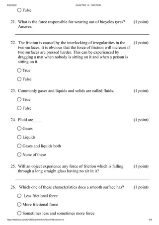 Chapetr 12 friction (quiz) | PDF