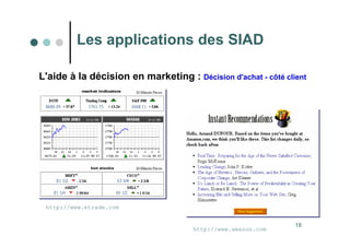 18
http://www.etrade.com
http://www.amazon.com
L'aide à la décision en marketing : Décision d'achat - côté client
Les applications des SIAD
 