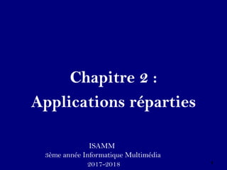 Chapitre 2 :
Applications réparties
1
ISAMM
3ème année Informatique Multimédia
2017-2018
 