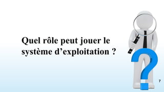 Quel rôle peut jouer le
système d’exploitation ?
7
7
 