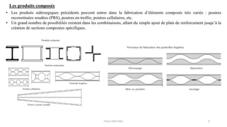 9
• Les produits sidérurgiques précédents peuvent entrer dans la fabrication d’éléments composés très variés : poutres
reconstituées soudées (PRS), poutres en treillis, poutres cellulaires, etc.
• Un grand nombre de possibilités existent dans les combinaisons, allant du simple ajout de plats de renforcement jusqu’à la
création de sections composées spécifiques.
Les produits composés
F.Tout 2020-2021
 