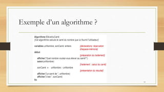 Exemple d’un algorithme ?
10
 