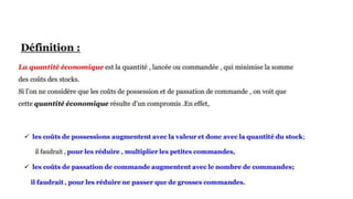 5- Calcul de la quantité économique
 