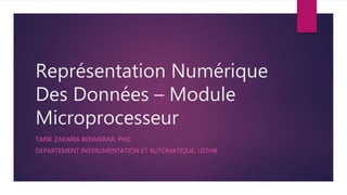Représentation Numérique
Des Données – Module
Microprocesseur
TARIK ZAKARIA BENMERAR, PHD
DEPARTEMENT INSTRUMENTATION ET AUTOMATIQUE, USTHB
 