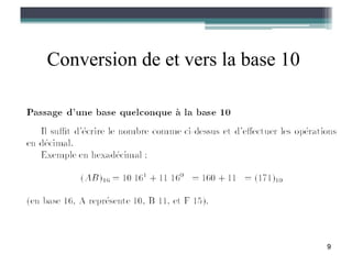 Conversion de et vers la base 10




                                   9
 
