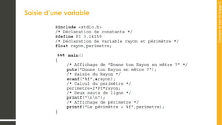 Concepts
de
base
de
langage
C
Saisie d’une variable
 