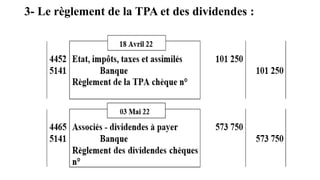 3- Le règlement de la TPA et des dividendes :
 