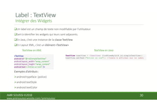 TextView textView = (TextView) findViewById(R.id.simpleTextView);
textView.setText("Entrez un nom"); //texte à afficher sur le label
 