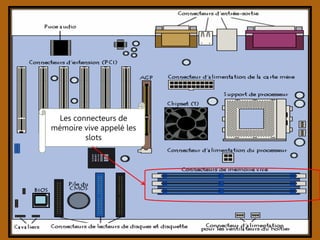 Les connecteurs de
mémoire vive appelé les
slots
 