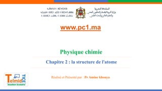 Chapitre 2 : la structure de l'atome
Physique chimie
Réalisé et Présenté par : Pr Amine khouya
www.pc1.ma
 