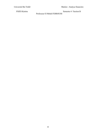 Université Ibn Tofaïl Matière : Analyse financière
FSJES Kénitra Semestre 4 / Section B
Professeur El Mehdi FERROUHI
8
 