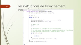 Les instructions de branchement
inconditionnel break et continue
67
 