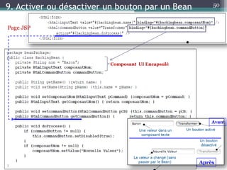 9. Activer ou désactiver un bouton par un Bean 50
Page JSP
Composant UI Encapsulé
Avant
Après
 