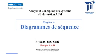 Niveaux: ING-GSI2
Groupes A et B
Année universitaire: 2023/2024
Analyse et Conception des Systèmes
d’Information ACSI
Chapitre 4:
Diagrammes de séquence
 