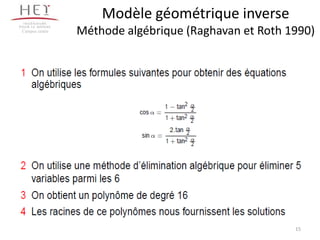 15
Modèle géométrique inverse
Méthode algébrique (Raghavan et Roth 1990)Campus centre
 
