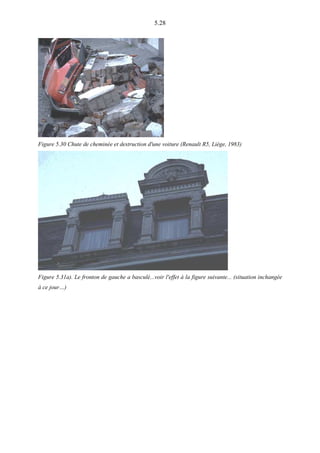 5.28
Figure 5.30 Chute de cheminée et destruction d'une voiture (Renault R5, Liège, 1983)
Figure 5.31a). Le fronton de gauche a basculé...voir l'effet à la figure suivante... (situation inchangée
à ce jour…)
 