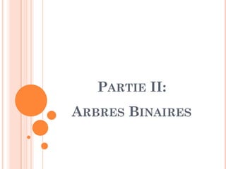 PARTIE II:PARTIE II:
ARBRES BINAIRES
 