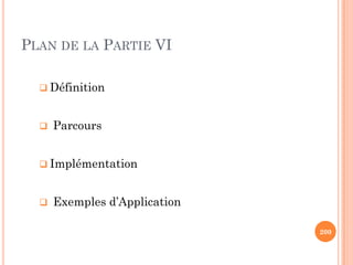 Définition
Parcours
PLAN DE LA PARTIE VI
Implémentation
Exemples d’Application
200
 