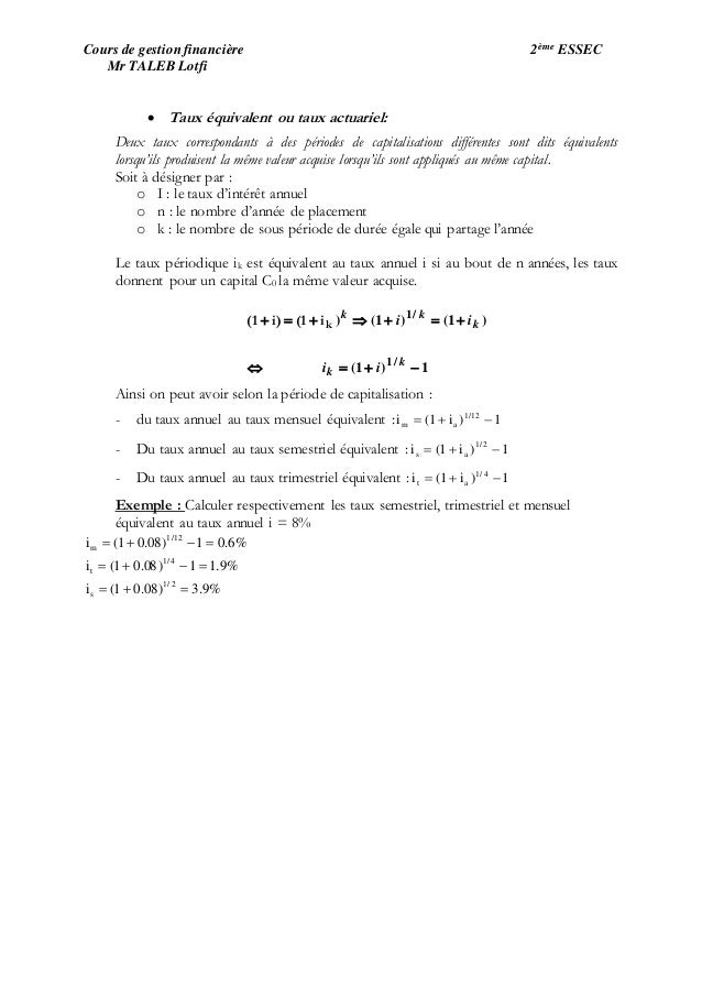 Chapitre 6 Calculs Financiers