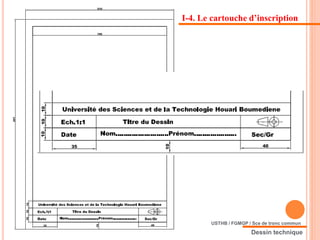 I-4. Le cartouche d’inscription
Dessin technique
USTHB / FGMGP / Sce de tronc commun
 