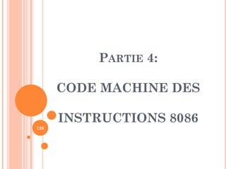 PARTIE 4:
CODE MACHINE DES

INSTRUCTIONS 8086
126

 