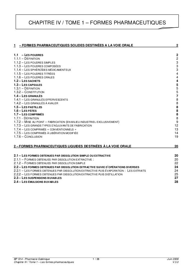 Chapitre 3 Formes Pharmaceutiques De La Voie Orale
