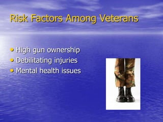 25% of individuals who die by suicide were intoxicated at the time of their death(Alcohol involved in 64% of attempts)Drug overdose deaths are typically ruled accidental in the absence of information confirming suicideSuicide and Alcohol/Drugs17