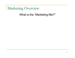 Marketing Overview
      What is the “Marketing Mix?”




                                     13
 