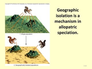 Geographic isolation is a mechanism in allopatric speciation. 3- 