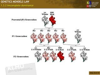 GENETICS MENDELS LAW
1.3.2 Imcomplete dominance




                                34
                             Slide 34 of 10
 