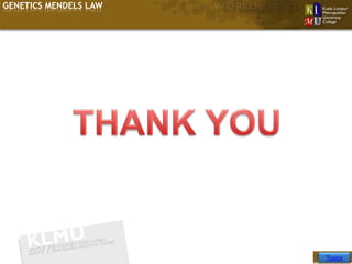 GENETICS MENDELS LAW




                       Slide 50 of 10
                           Topics
 