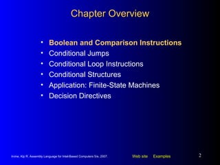Chapter Overview Boolean and Comparison Instructions Conditional Jumps Conditional Loop Instructions Conditional Structures Application: Finite-State Machines Decision Directives 