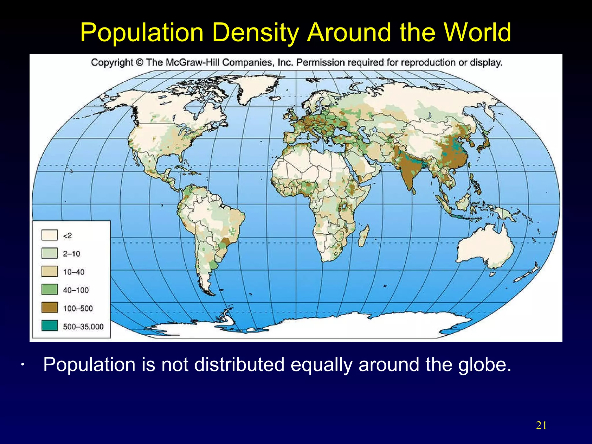 Population Density Around the World Population is not distributed equally around the globe.  