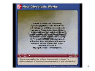 19
Please note that due to differing
operating systems, some animations
will not appear until the presentation is
viewed in Presentation Mode (Slide
Show view). You may see blank slides
in the “Normal” or “Slide Sorter” views.
All animations will appear after viewing
in Presentation Mode and playing each
animation. Most animations will require
the latest version of the Flash Player,
which is available at
http://get.adobe.com/flashplayer.
 