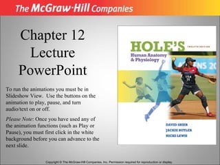 Copyright © The McGraw-Hill Companies, Inc. Permission required for reproduction or display. Chapter 12 Lecture PowerPoint To run the animations you must be in Slideshow View.  Use the buttons on the animation to play, pause, and turn audio/text on or off.  Please Note : Once you have used any of the animation functions   (such as Play or Pause), you must first click   in the white background before you can advance to the next slide. 