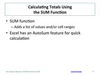 Use Formulas and Cell References Instead of ValuesNotice cell D13 in the previous imageUsing cell references is preferable to directly inputting values into a formula. In this example, if the price of the leather changed or the quantity required to make a shoe increases, it would be easy to enter those changes. By using cell references in formulas the calculations will be automatically updated with any changes to that value.