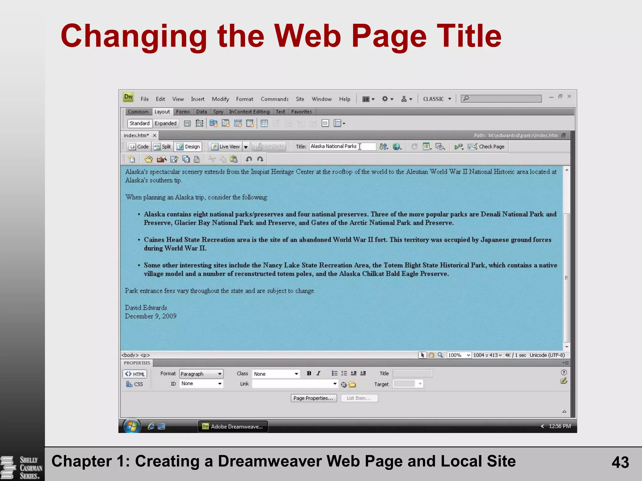 Chapter 1: Creating a Dreamweaver Web Page and Local Site43Changing the Web Page Title