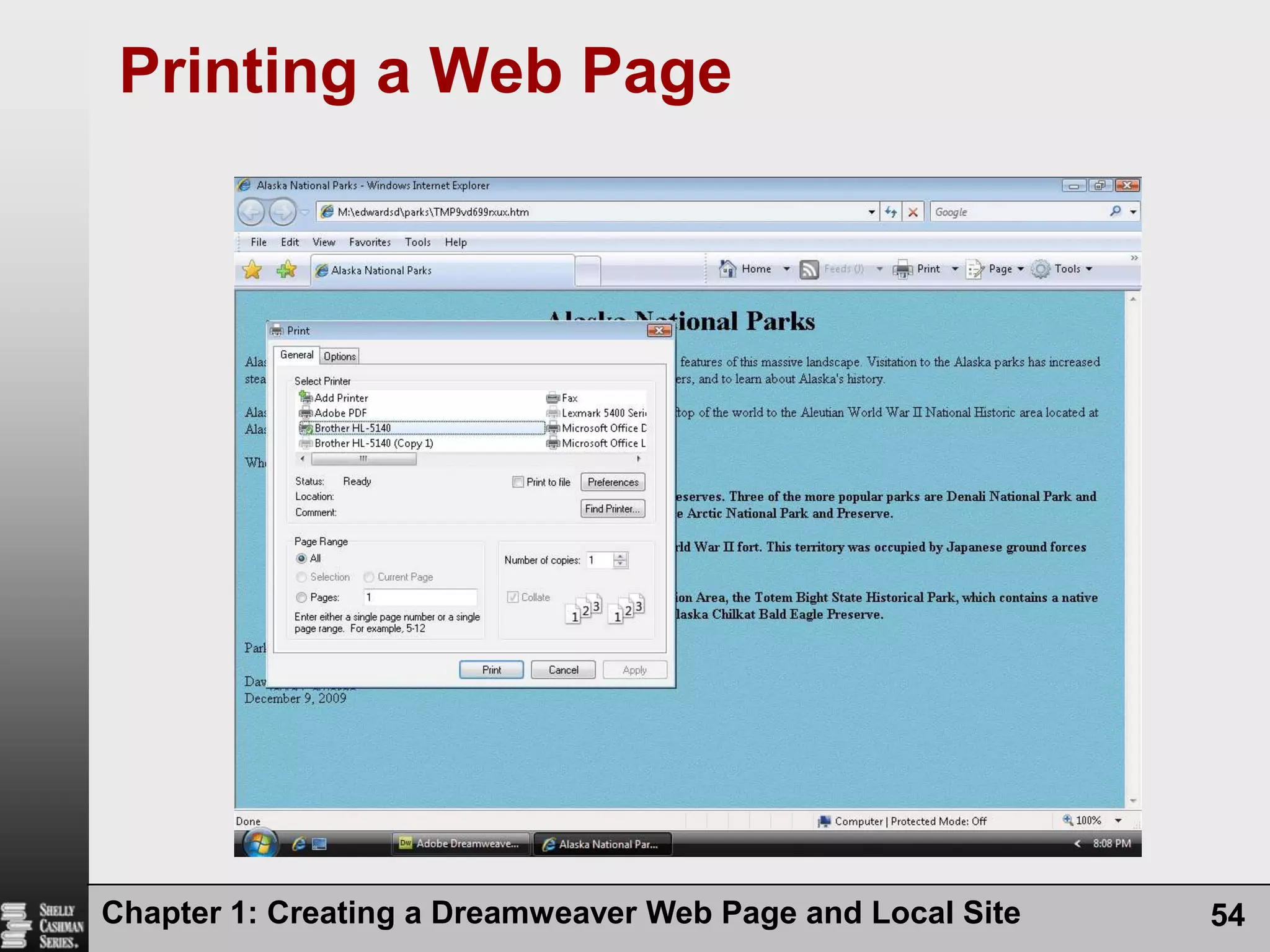 Chapter 1: Creating a Dreamweaver Web Page and Local Site54Printing a Web Page