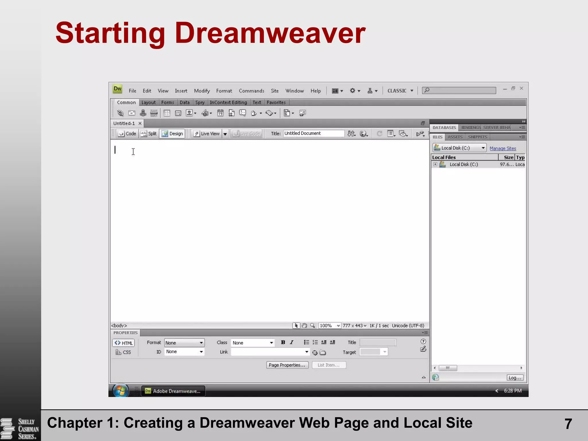 Chapter 1: Creating a Dreamweaver Web Page and Local Site7Starting Dreamweaver