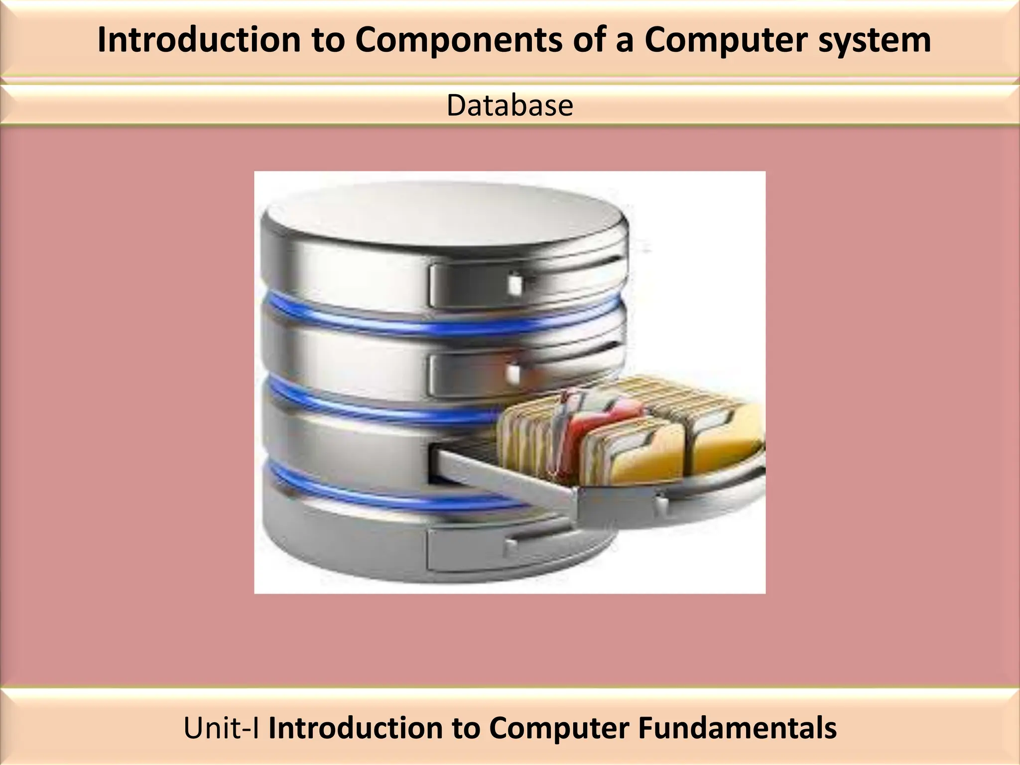 Introduction to Components of a Computer system
Database
Unit-I Introduction to Computer Fundamentals
 
