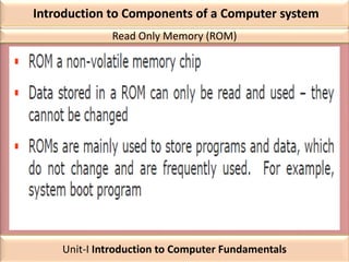 Introduction to Components of a Computer system
Read Only Memory (ROM)
Unit-I Introduction to Computer Fundamentals
 