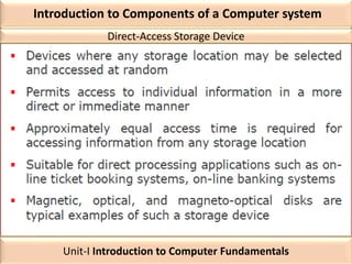 Introduction to Components of a Computer system
Direct-Access Storage Device
Unit-I Introduction to Computer Fundamentals
 
